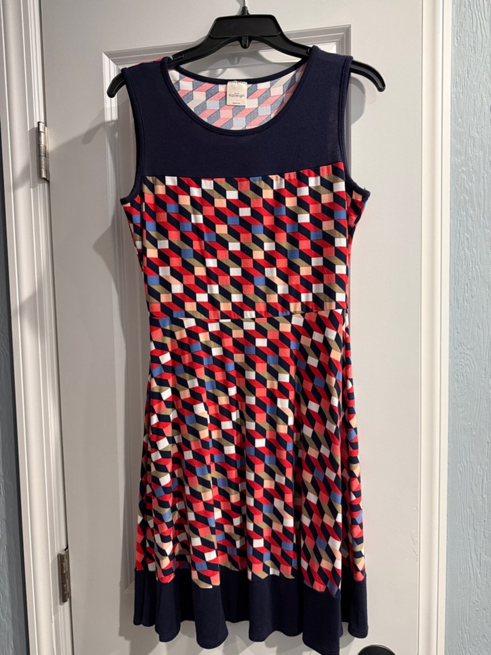 Kaileigh Navy, Pink and Cream Geometric Dress
